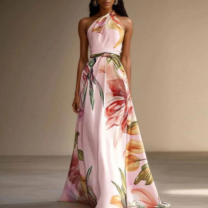 Elira | Soft Floral Halter Maxi Dress