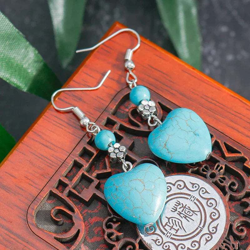 Antique Turquoise Heart Dangle Earrings