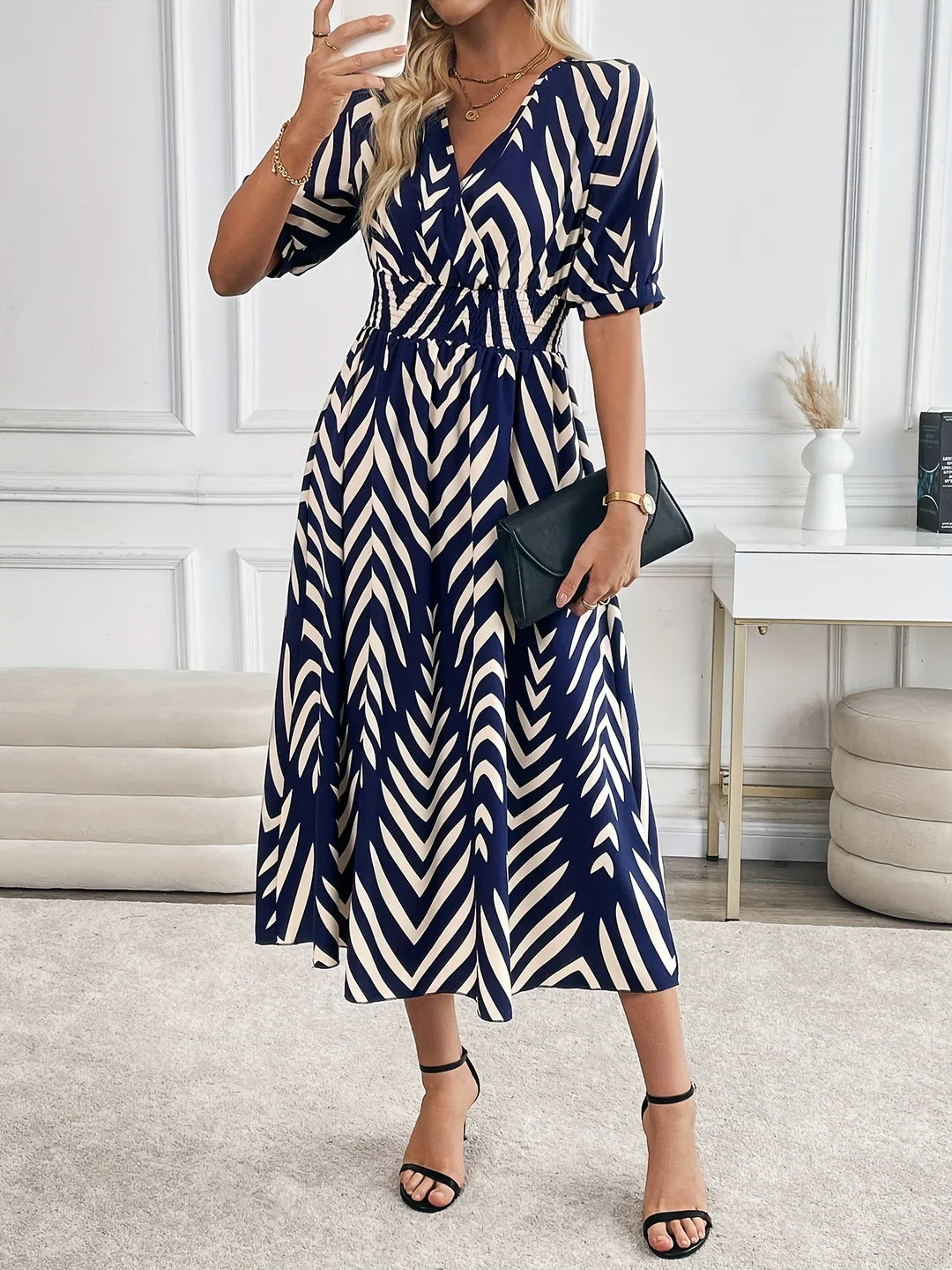 Elara | Geometric Midi Dress