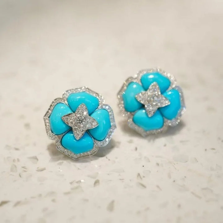 Sophisticated Blue Silver Earrings with Flowers