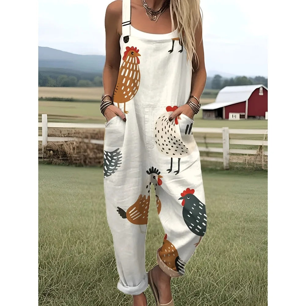 Damesoverall met verstelbare bandjes Vlinder- en bloemenprint Jumpsuit voor boerderij/casual uitjes Lichtgewicht ademend streetwear