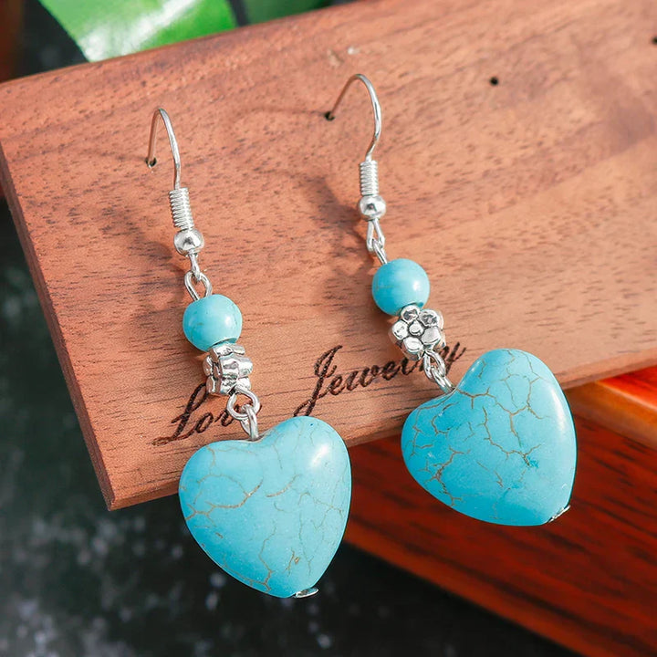 Antique Turquoise Heart Dangle Earrings