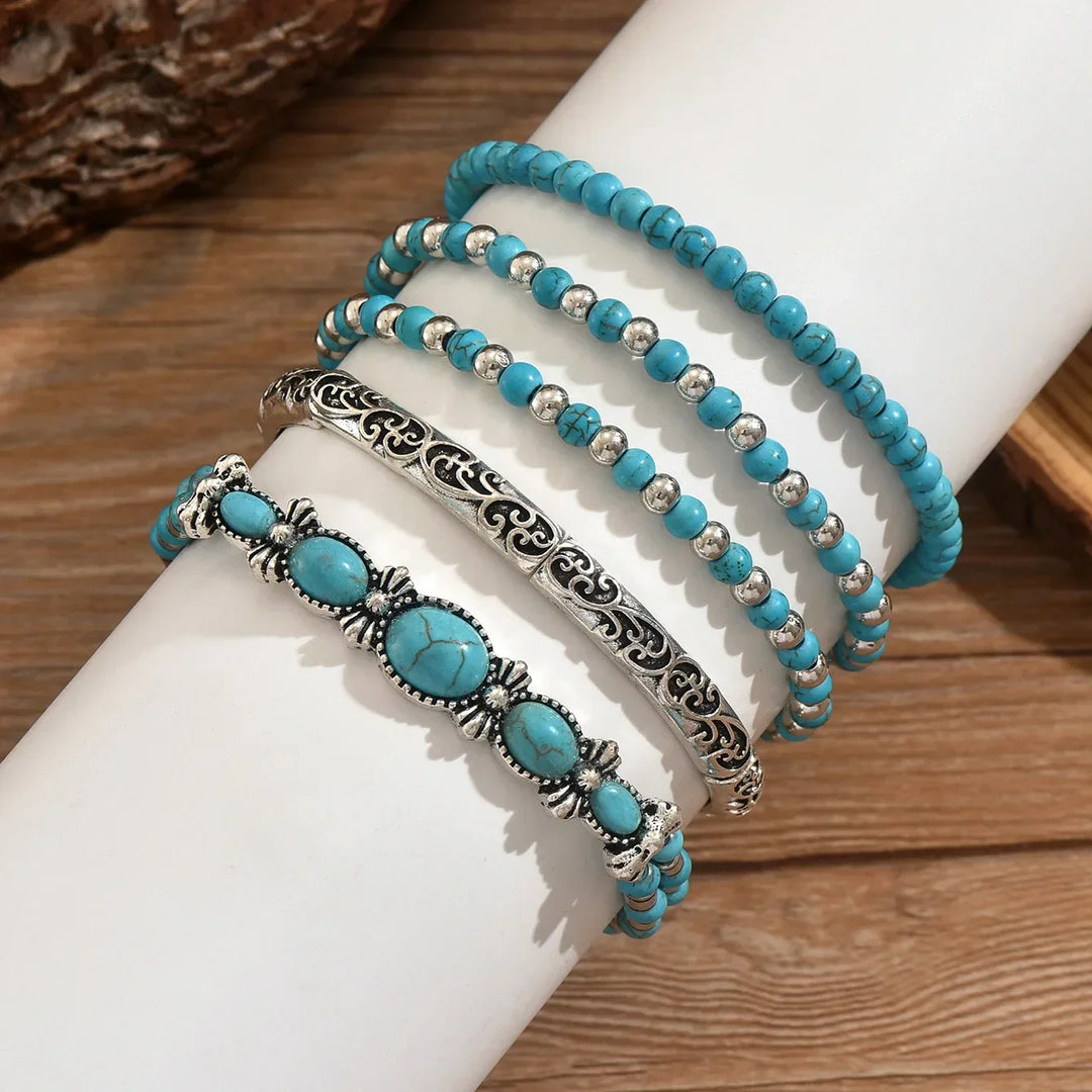 Bohemian Turquoise Bead Bracelet Set