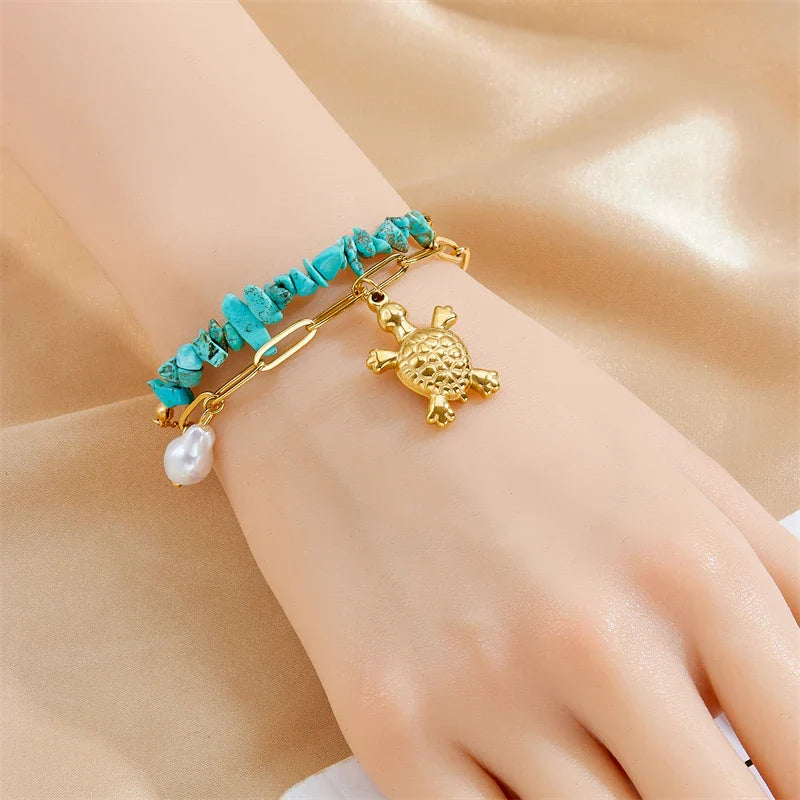 Exclusive Turquoise Stainless Steel Turtle Bracelet