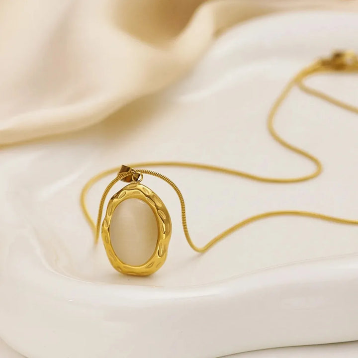 Oval Opal Cat's Eye Gold Plated Necklace
