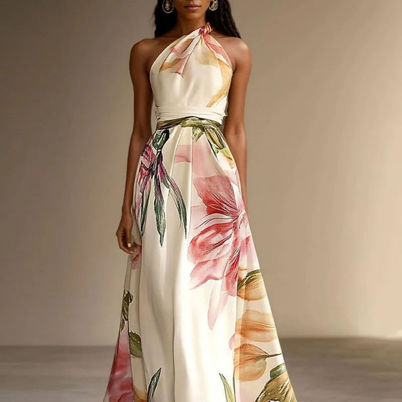 Elira | Soft Floral Halter Maxi Dress