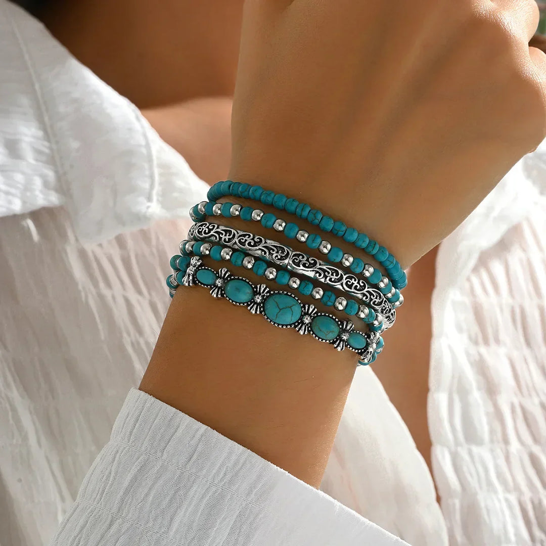 Bohemian Turquoise Bead Bracelet Set