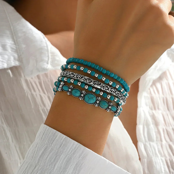 Bohemian Turquoise Bead Bracelet Set
