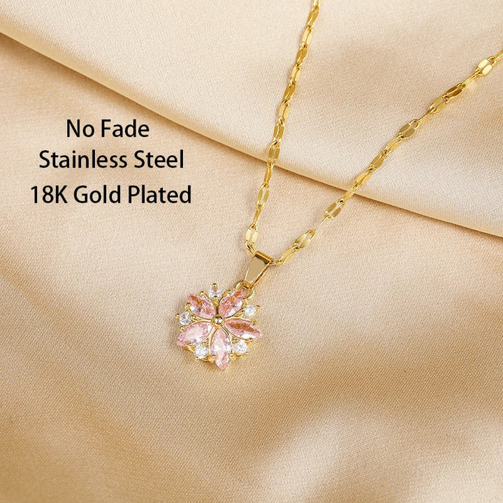Romantic Sakura Rose Stainless Steel Necklace