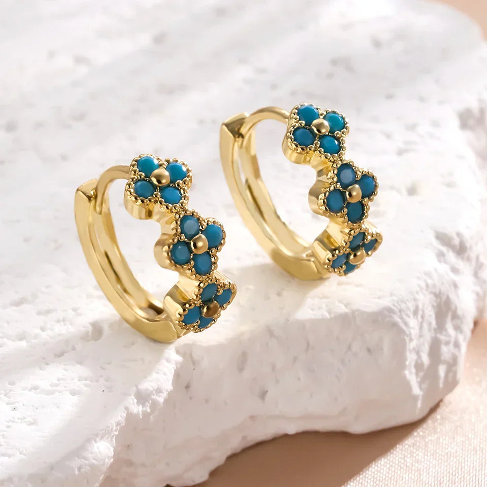 Chic turquoise flower hoop earrings