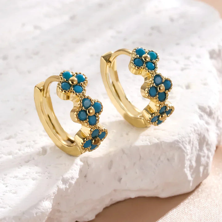 Chic turquoise flower hoop earrings