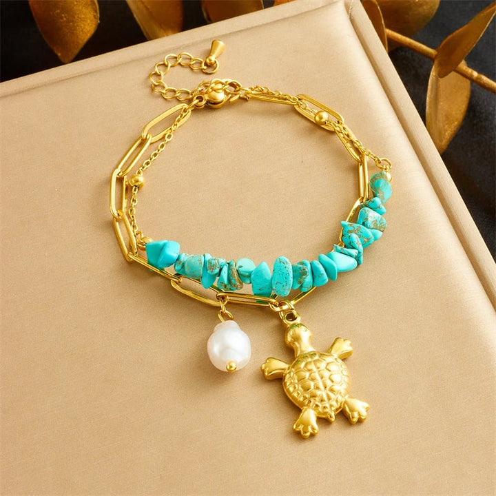 Exclusive Turquoise Stainless Steel Turtle Bracelet
