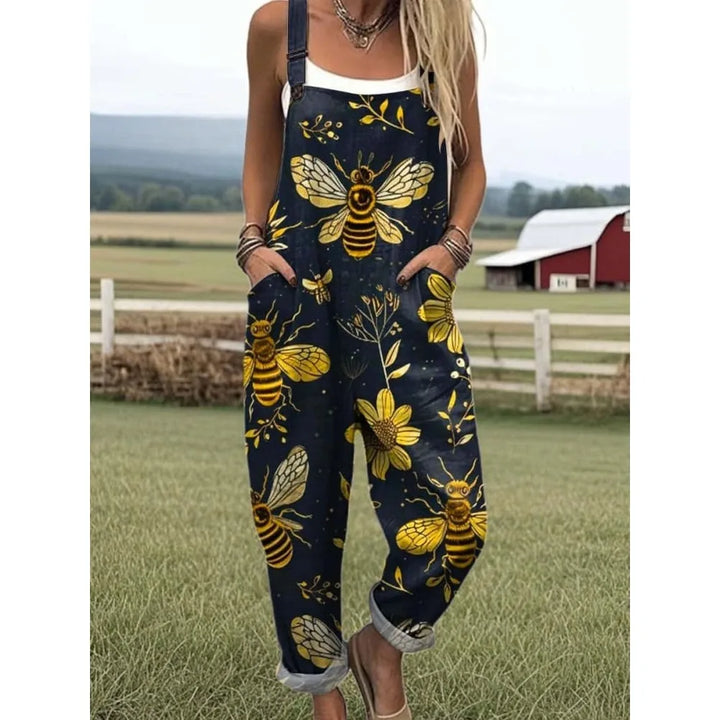 Damesoverall met verstelbare bandjes Vlinder- en bloemenprint Jumpsuit voor boerderij/casual uitjes Lichtgewicht ademend streetwear