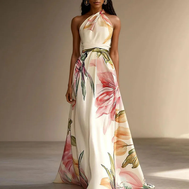 Elira | Soft Floral Halter Maxi Dress
