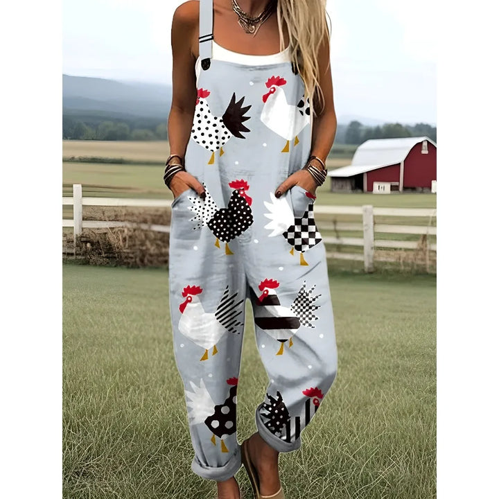 Damesoverall met verstelbare bandjes Vlinder- en bloemenprint Jumpsuit voor boerderij/casual uitjes Lichtgewicht ademend streetwear