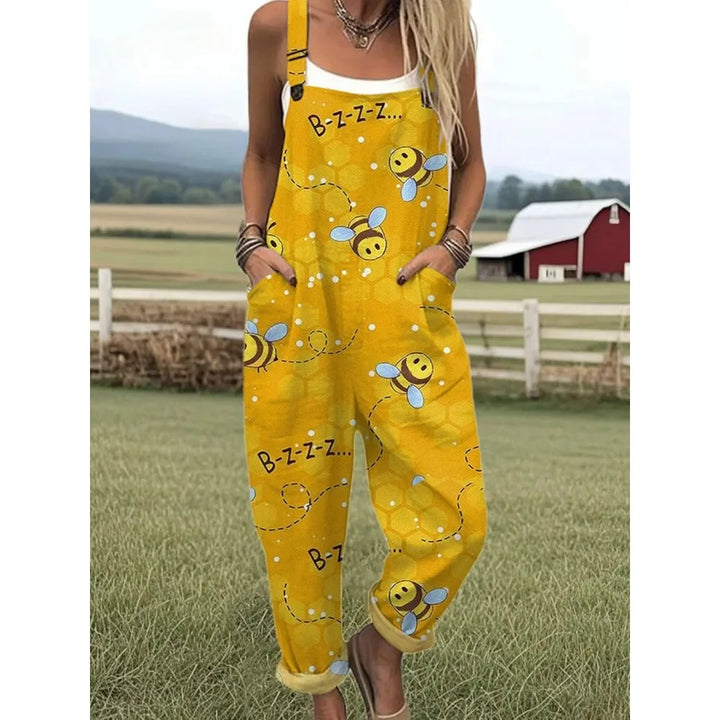 Damesoverall met verstelbare bandjes Vlinder- en bloemenprint Jumpsuit voor boerderij/casual uitjes Lichtgewicht ademend streetwear