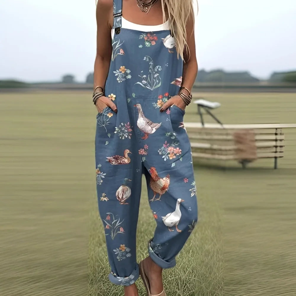 Damesoverall met verstelbare bandjes Vlinder- en bloemenprint Jumpsuit voor boerderij/casual uitjes Lichtgewicht ademend streetwear