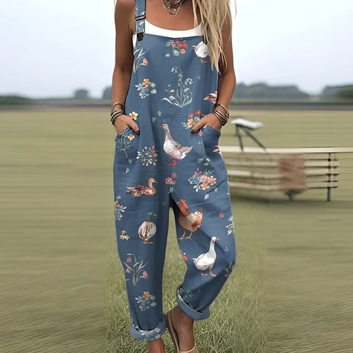 Damesoverall met verstelbare bandjes Vlinder- en bloemenprint Jumpsuit voor boerderij/casual uitjes Lichtgewicht ademend streetwear