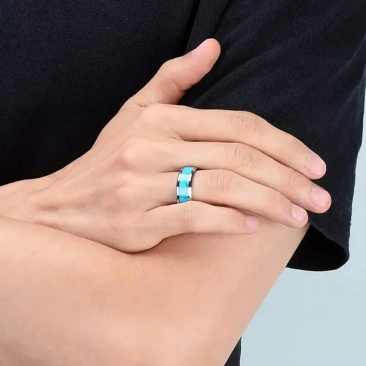 Sophisticated Stainless Steel Ring with Turquoise