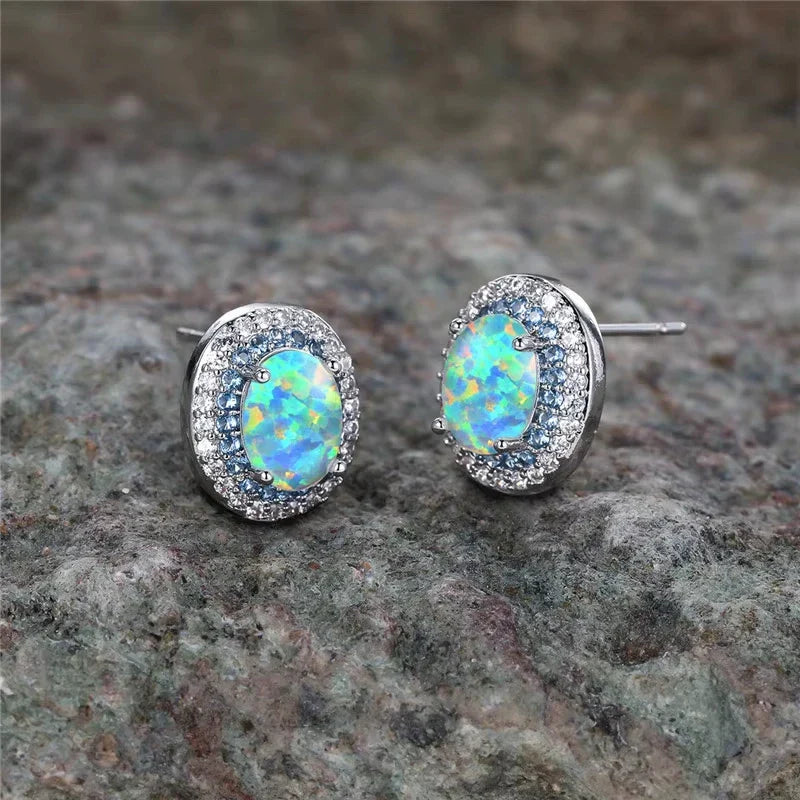 Round Stud Earrings in Antique Turquoise Stone