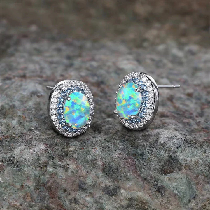 Round Stud Earrings in Antique Turquoise Stone