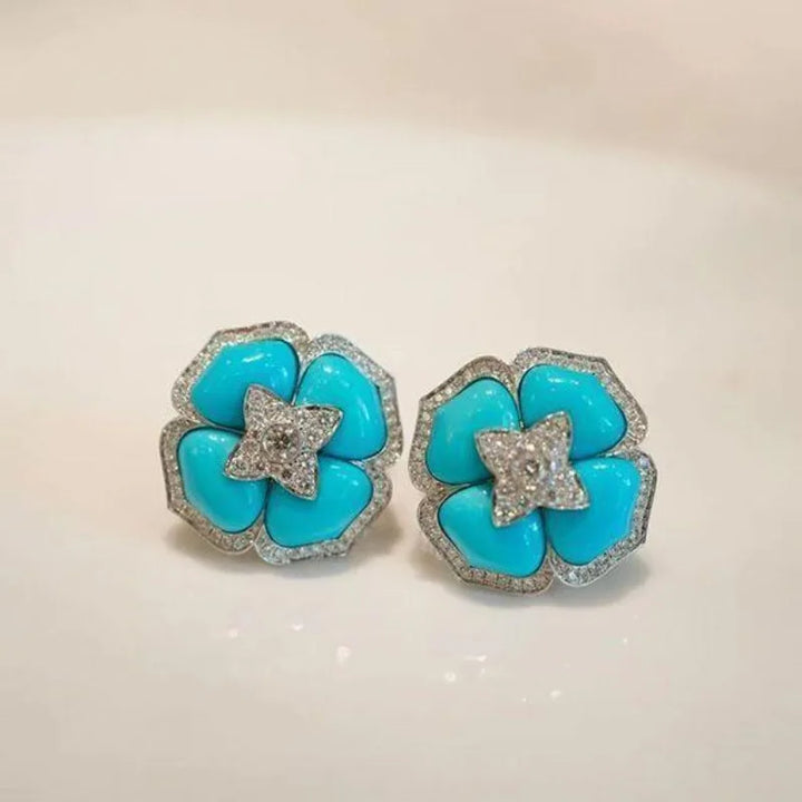Sophisticated Blue Silver Earrings with Flowers