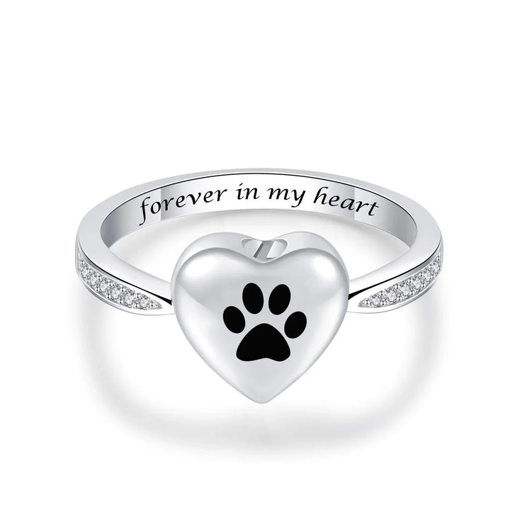 Love Heart Paw Print Urn Ring – Pet Memorial Cremation Jewelry