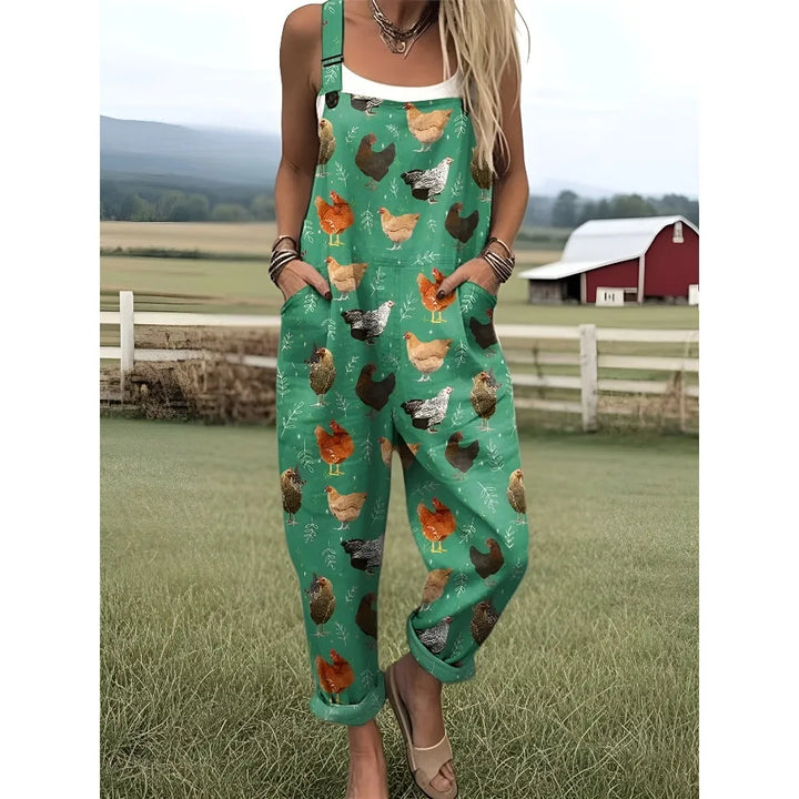 Damesoverall met verstelbare bandjes Vlinder- en bloemenprint Jumpsuit voor boerderij/casual uitjes Lichtgewicht ademend streetwear