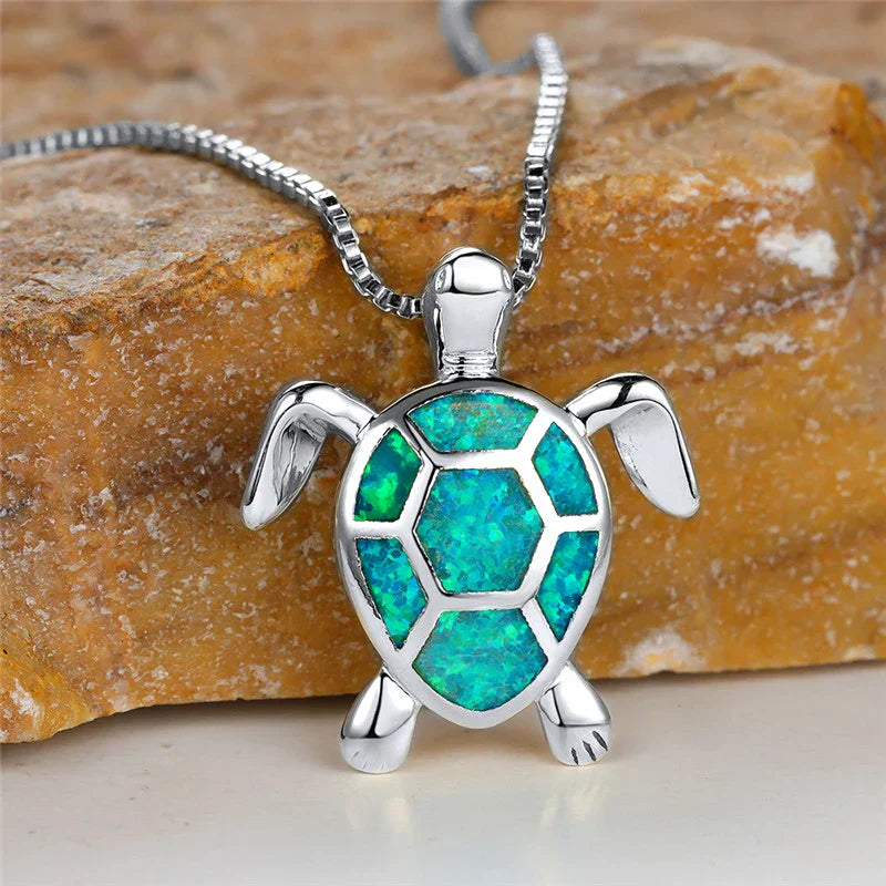 Vintage Green Fire Opal Turtle Pendant in Gold