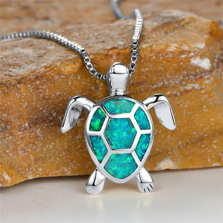 Vintage Green Fire Opal Turtle Pendant in Gold