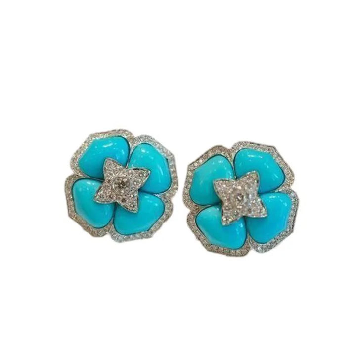 Sophisticated Blue Silver Earrings with Flowers
