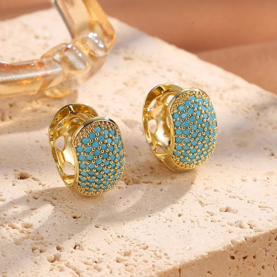 Chic turquoise flower hoop earrings
