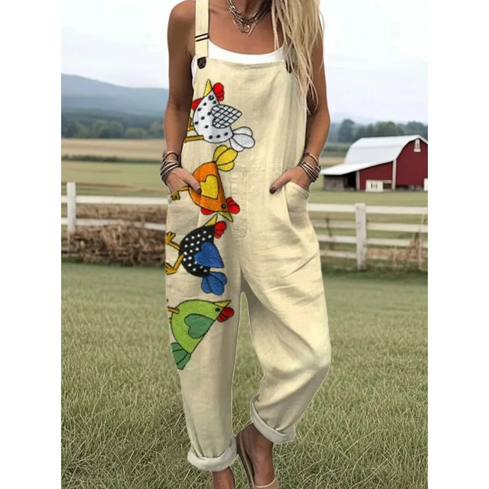Damesoverall met verstelbare bandjes Vlinder- en bloemenprint Jumpsuit voor boerderij/casual uitjes Lichtgewicht ademend streetwear
