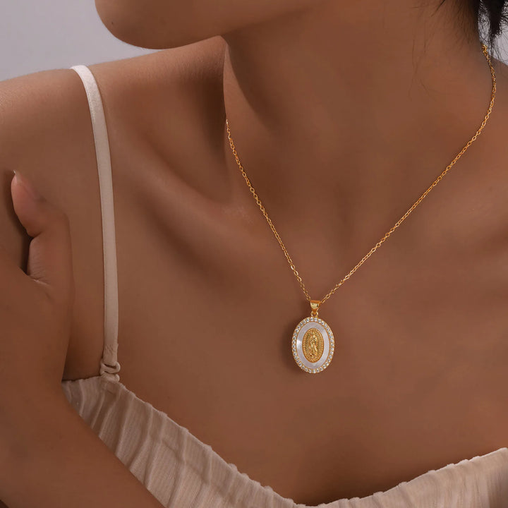 Mary Oval Gold Pendant Necklace