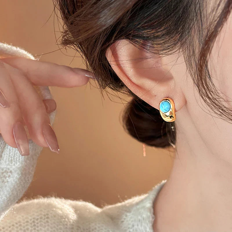 Timeless Curved Copper Turquoise Earrings