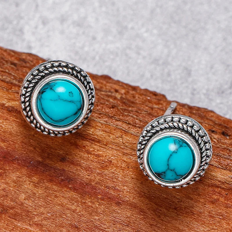Vintage Bohemian Imitation Turquoise Stud Earrings