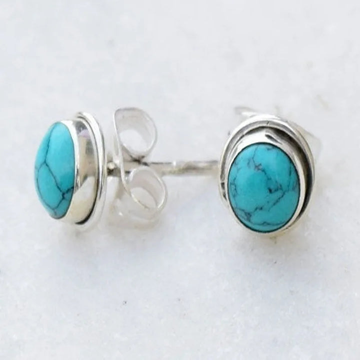 Round Stud Earrings in Antique Turquoise Stone