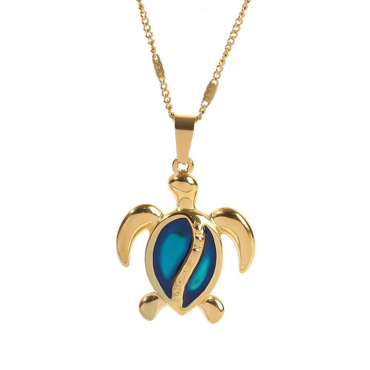 Chantal™ | Gold Turtle Necklace with Blue Opal