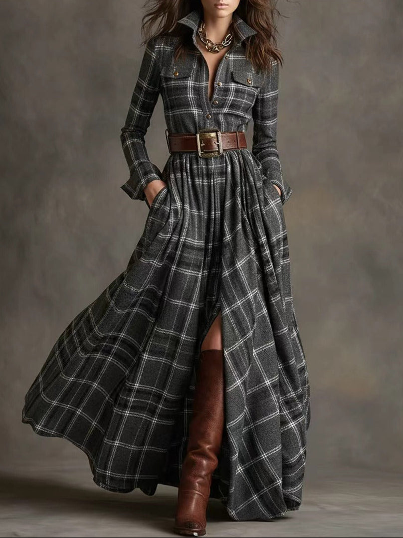 ROSALIND™ | The Plaid Belted Maxi Dress