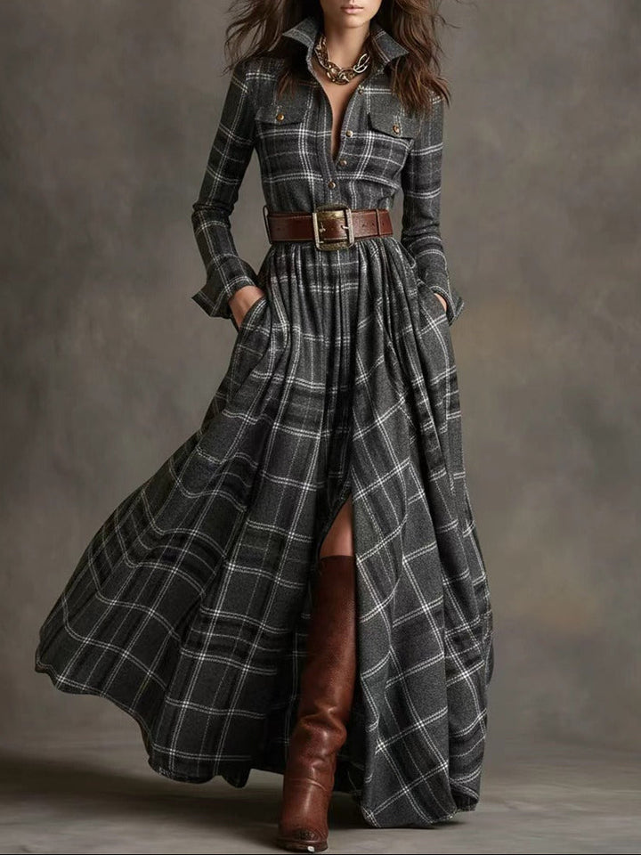ROSALIND™ | The Plaid Belted Maxi Dress