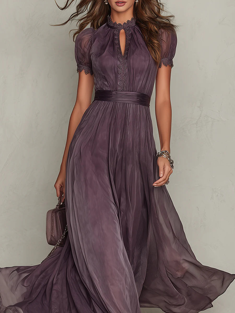 Elowira | Soft Chiffon Keyhole Maxi Dress