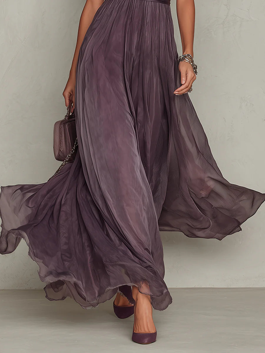 Elowira | Soft Chiffon Keyhole Maxi Dress