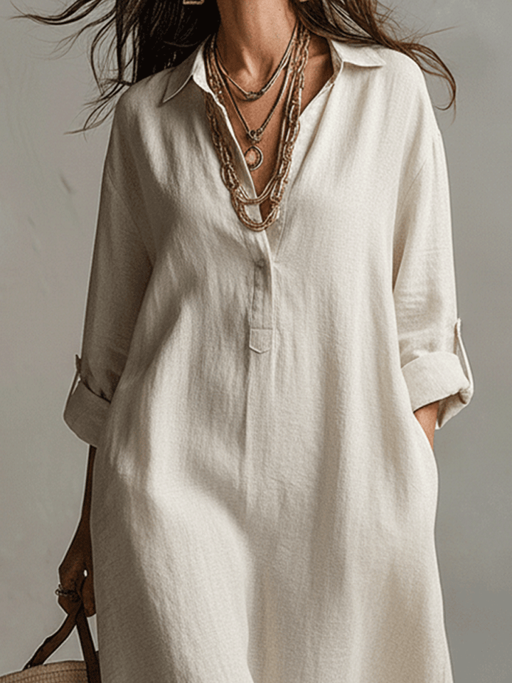 Vintage Lightweight Maxi Shirt Dress in Natural Cream
