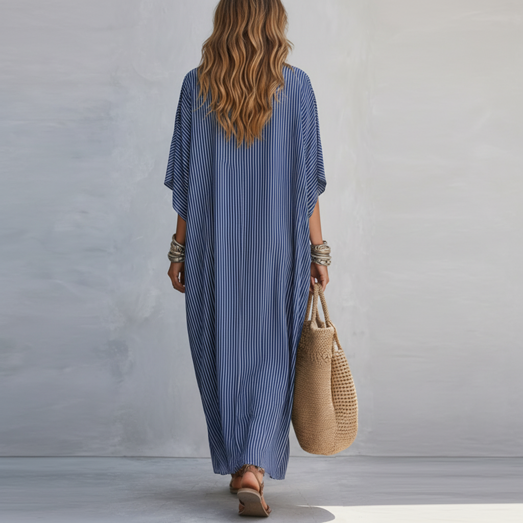 Blue Striped Minimalist Long Dress
