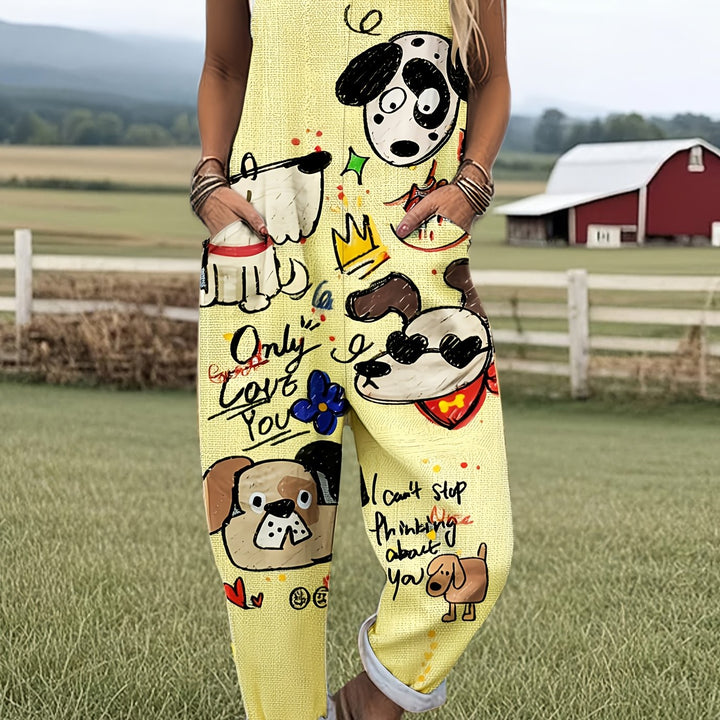 [Bedrukte Broek - Niet Denim Stof] Nieuwe Europese en Amerikaanse Damesmode met Trendy Faux Denim Dierenprint Casual Overalls, Gemaakt van Veelzijdige en Ademende Stof Perfect voor de Herfst