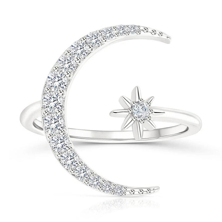 Moon and Star Silver Ring