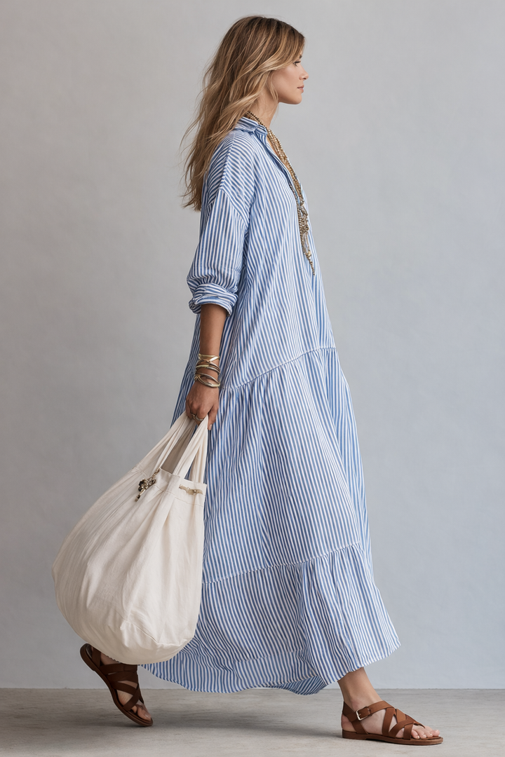 Blue Striped Relaxed Shirt Maxi Dress