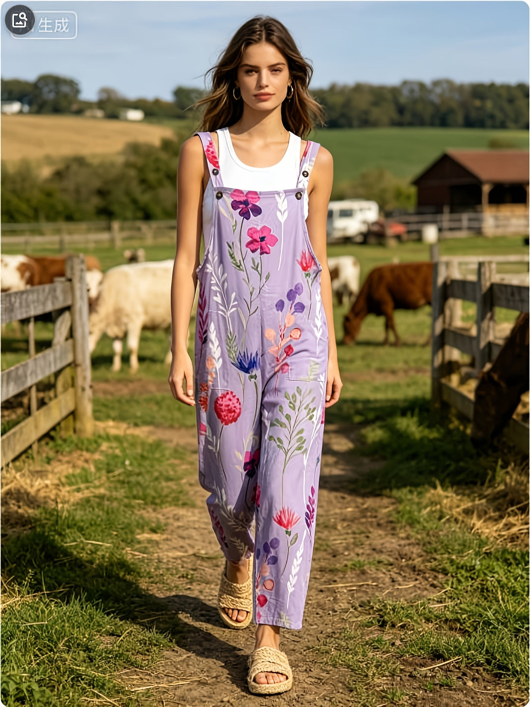 Lente Zomer Bloemenprint Losse Zakken Verstelbare Overall - D47