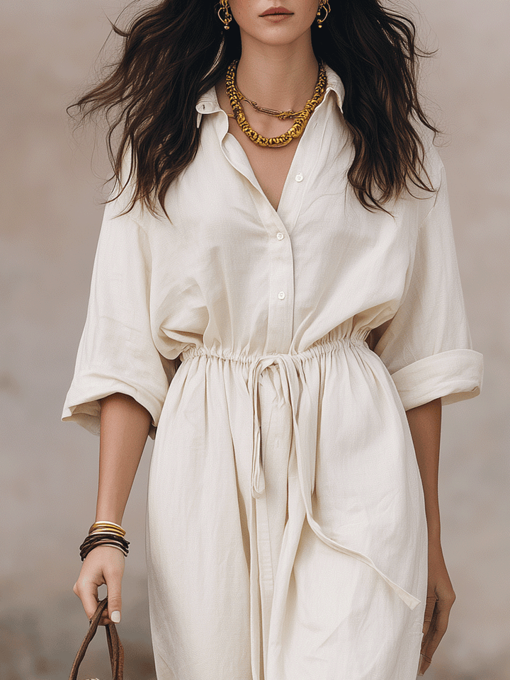 Effortless Bohemian Shirt Maxi Dress with Tie at the Waist