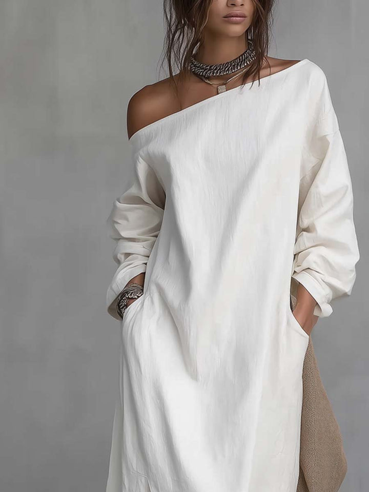 Loose-Fitting One Shoulder Split Midi Dress